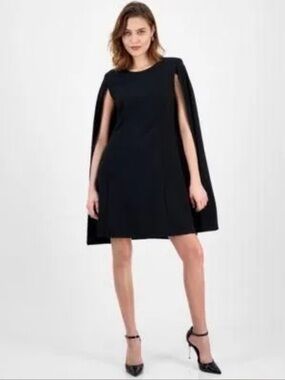 connected apparel Black Mini Cape Dress